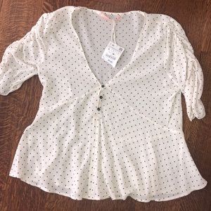 NWT ZARA PEPLUM POLKADOT TOP WITH ROUCHED SLEEVES